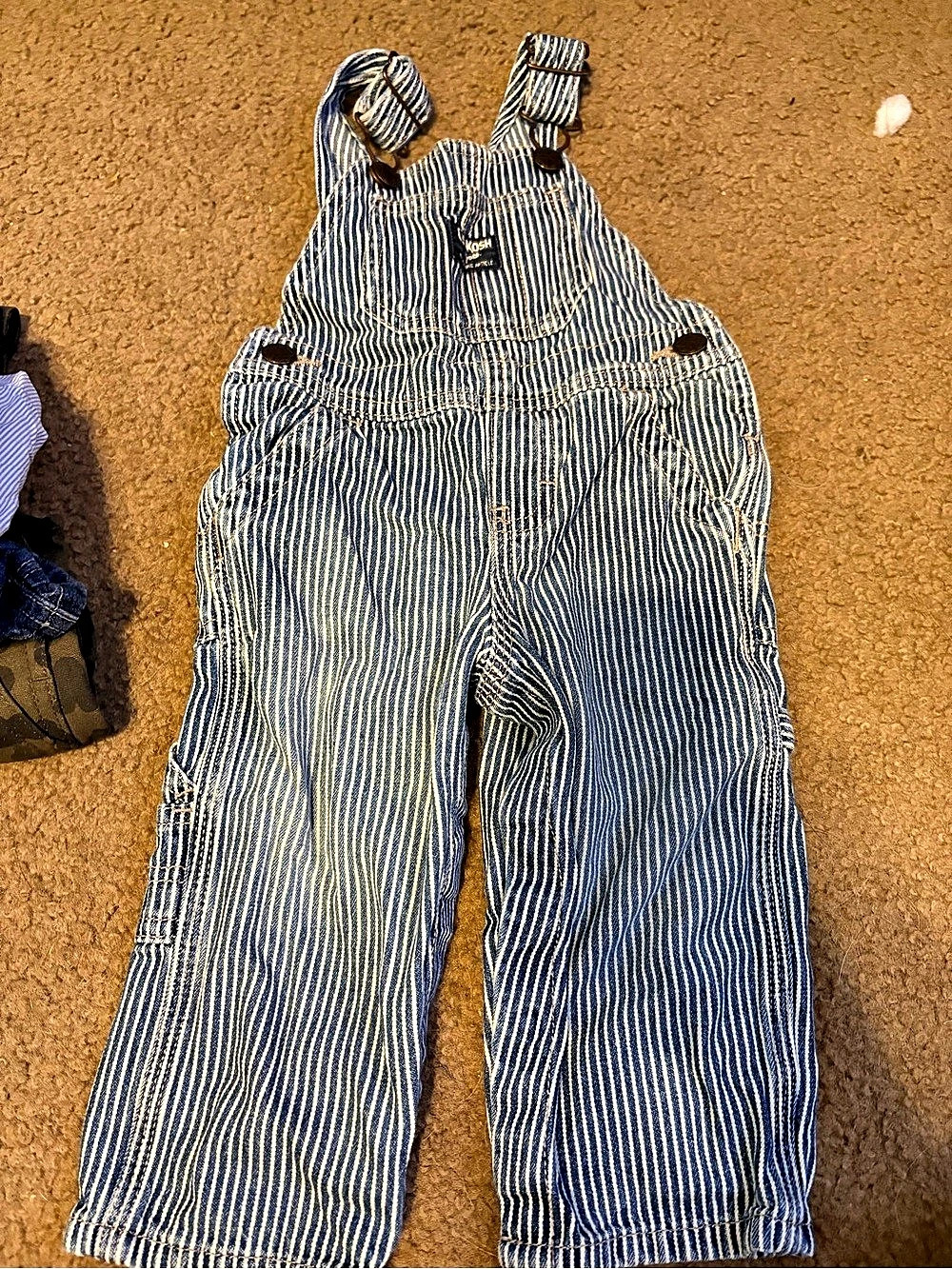 OshKosh B'gosh Hickory Stripe Overalls Blue & White 12M
